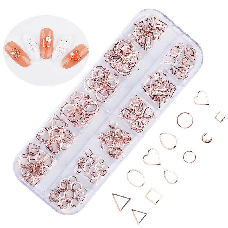 

Misscheering New Hot 240pcs/box Rose Gold Metal Alloy 3d Nail Art Decoration Nail Art Sticker Accessories 4 Options, Gold/rose gold