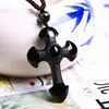 Natural fashion black obsidian rough cross pendant Amulet pendant Male men crystal necklace