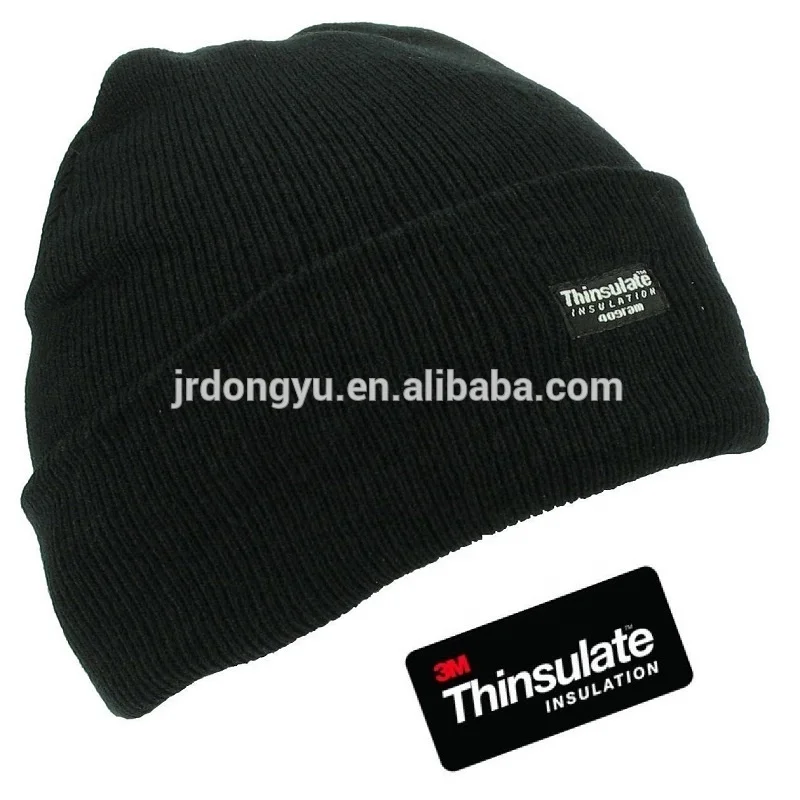 BEANIE ACRYLIC KNITTED BLACK WITH 3M THINSULATE INSULATION LINING VERY WARM TAS 