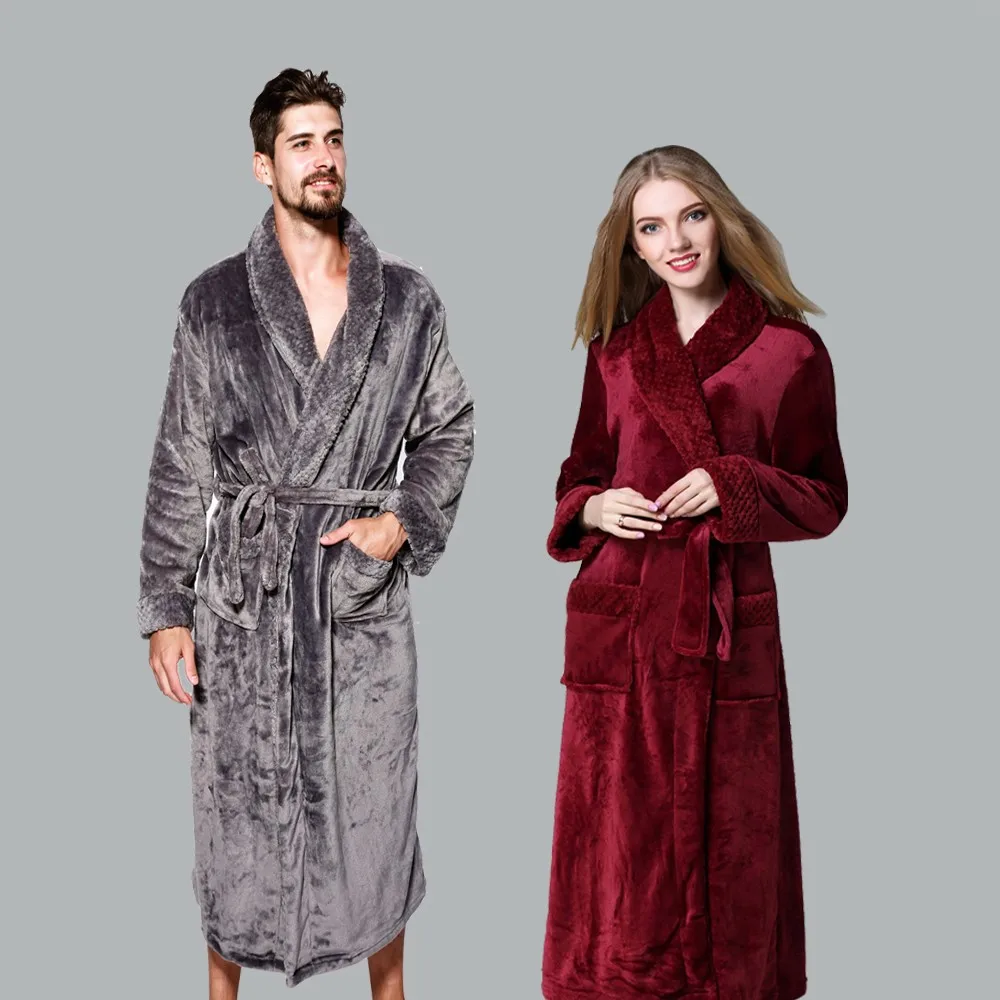 Women Luxury Flannel Long Sleeve Nightwear Heated Bathrobe Nightdress