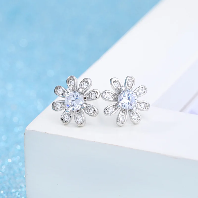 

Cheap Price Zircon Flower Earring Stud Silver Plated High Quality Women Earring Fashion Jewelry