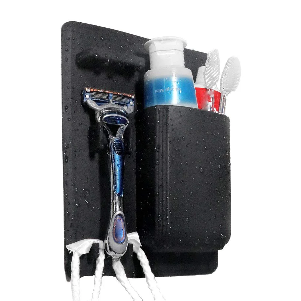 

Wall Mounted Bathroom Storage Organizer Silicone Toothbrush Holder, Black;green porcelain