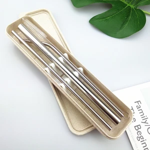 Image of customized logo metal stainless steel straw set with case
