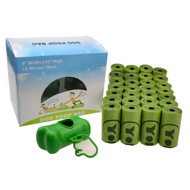 

Wholesale eco biodegradable 28 rolls dog waste bags with bone shape dispenser, Dark green