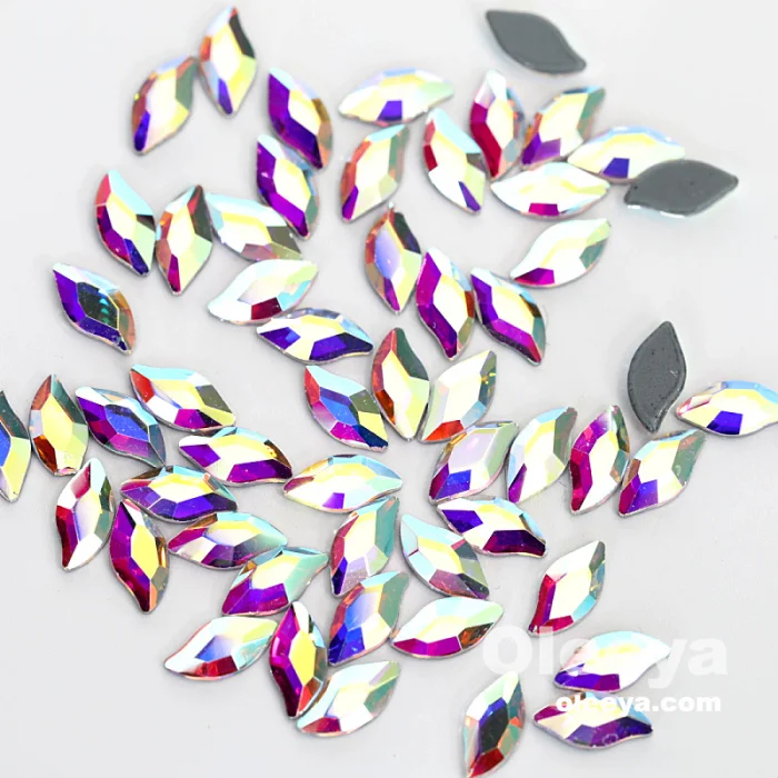 Wholesale High Quality Crystal AB Navette Fancy Shape Hot Fix Rhinestones Fat Back Iron on Stones for Garment Accessories