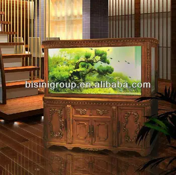 Bisini European Style Solid Wood Hand Carved Aquarium Fish Tank