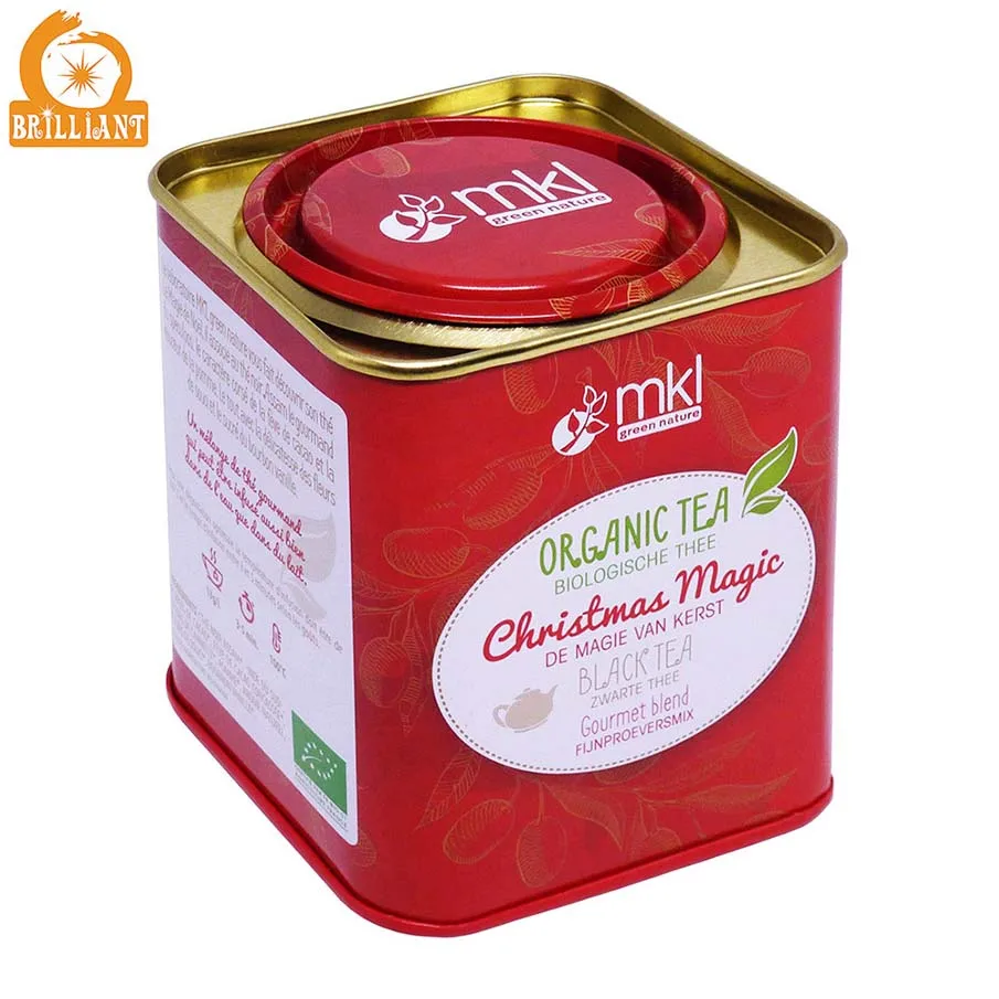 
Premium square tea tin box with airtight lever lid, customized metal can tin canister tea caddy for food storage packaging 