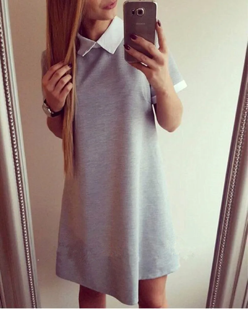 
F40087A New style doll collar casual short sleeve women clothing dress 