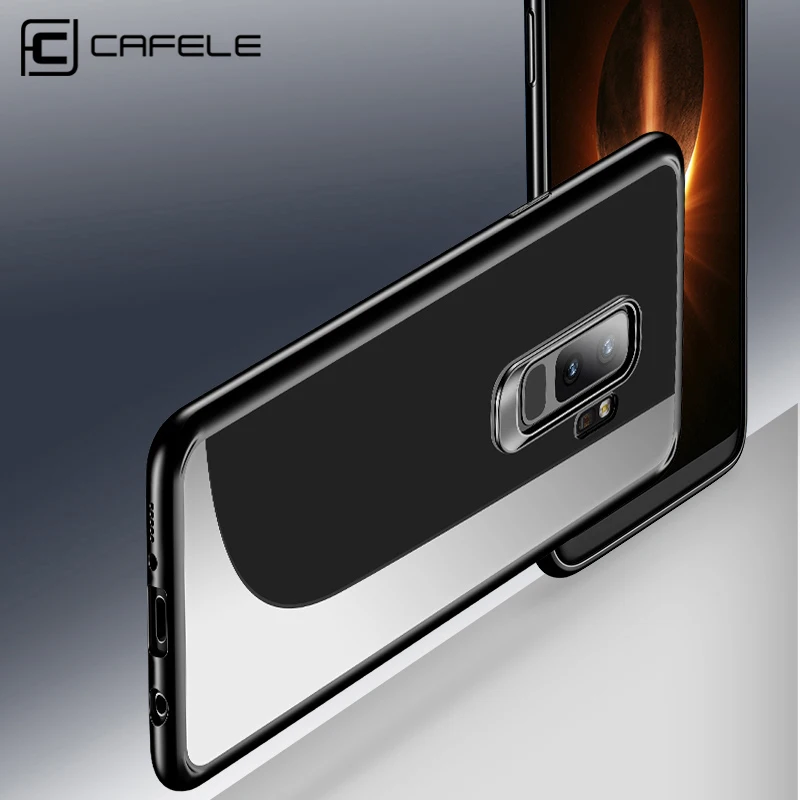 

cafele newest ultra thin silicon clear plating phone cover transparent tpu luxury phone case for s9 plus, Black;red;blue