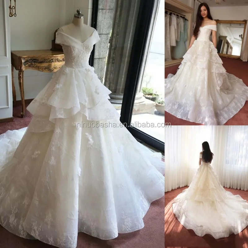

NW1127 Beaded Top Elegant Lace Bridal Gown Real Sample Wedding Dress