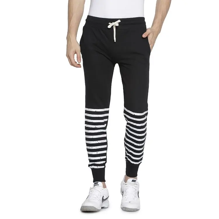 Black Sweatpants White Stripe Elastic Cotton Polyester Sport Pant ...