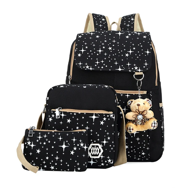 

Top Quality New Design 3pcs Bagpack Set Girls School Bagpack, Blue,black,pink,purple