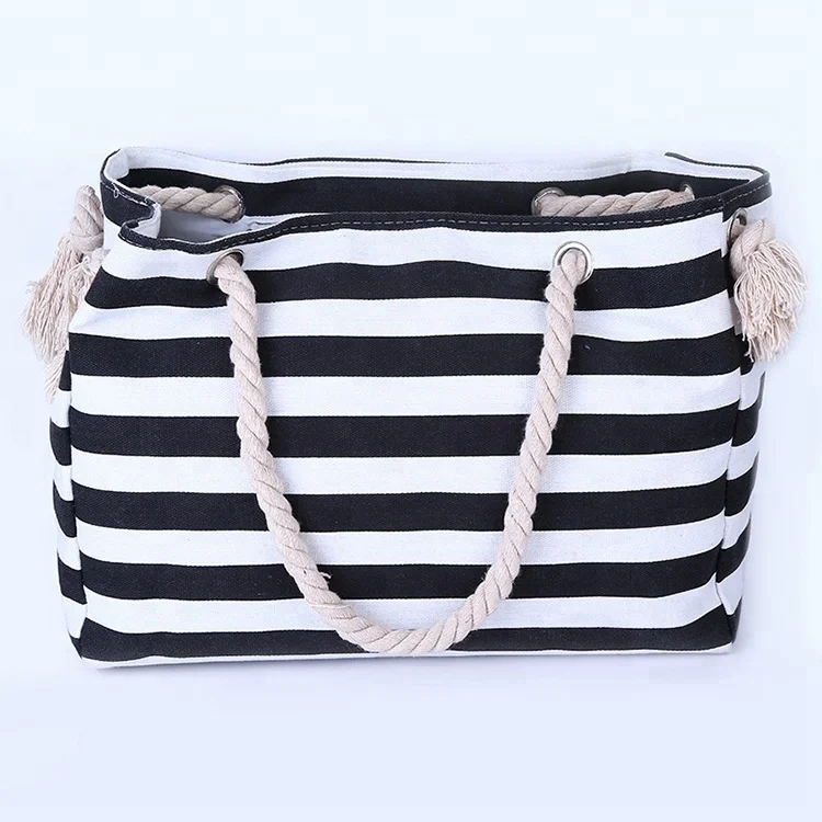 

Large capacity Stripe Cotton women's tote beach bag, Multi