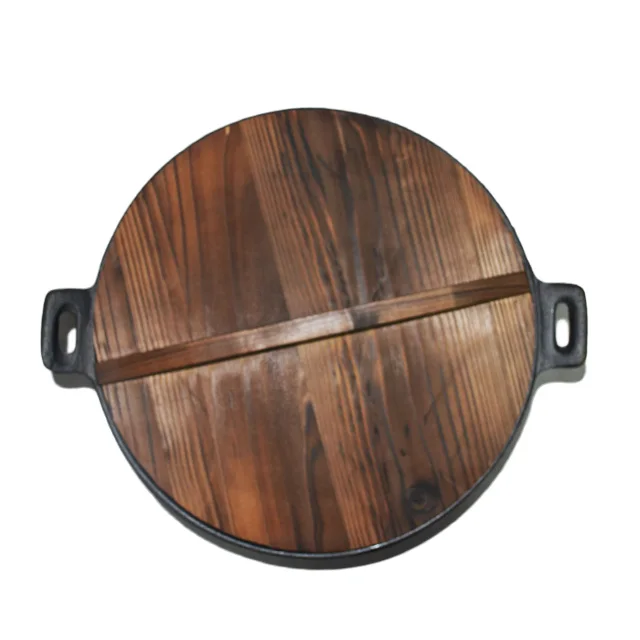 
Two ears big commercial restaurant usage cast iron chinese wok with wooden lid and bracket wholesale cookware set 