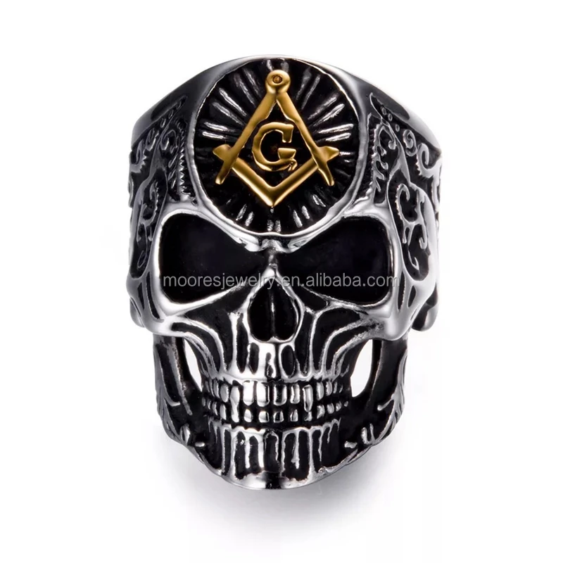 

casting 316 stainless steel masonic skull signet rings for men silver gold freemason symbol AG rings