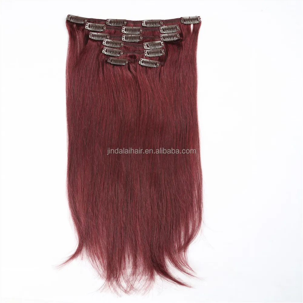 Factory Price Red Color Brazilian Virgin Hair Sew In Weave Clips
