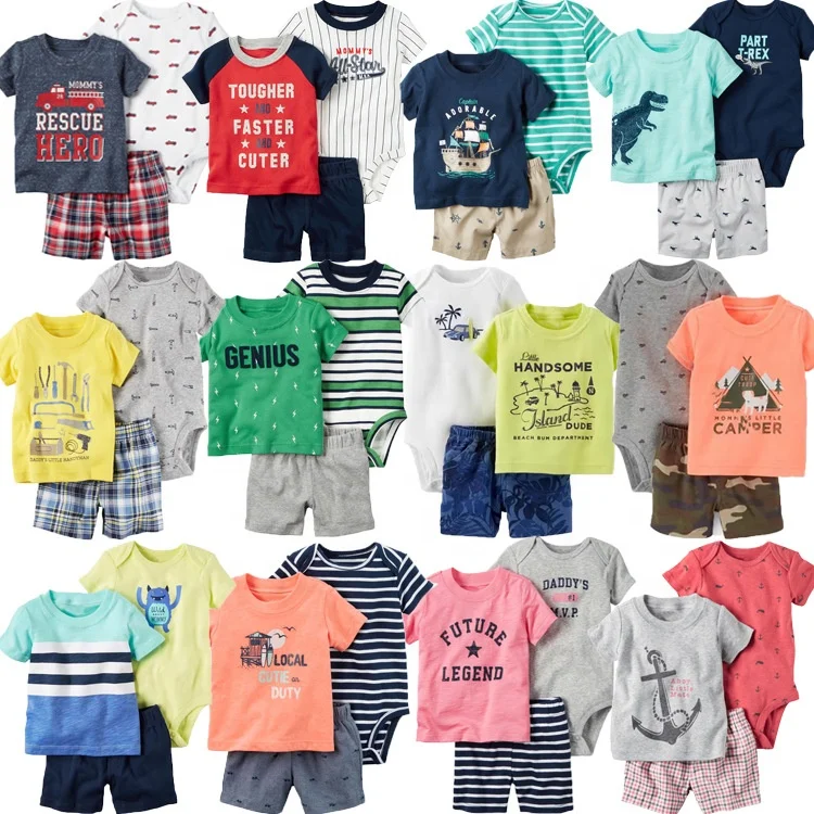 3 piece baby clothing set short sleeve romper matching with short tee shirt and pants