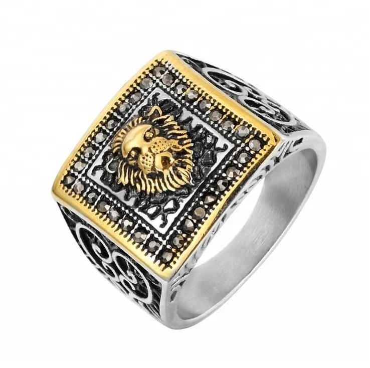 

Totem Lion Head Titanium Steel Men's Rings, Show as picture