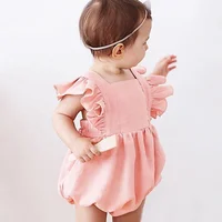 

New ins Infant Toddler Ruffle Romper Fly Sleeve Sweet Princess Baby Girls Cotton Linen Rompers Infant Onesie Baby Clothes