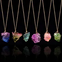 

2019 New Arrivals Multi Colors Nature Stone Pendant Necklaces Jewelry Gold Chain Necklace For Women