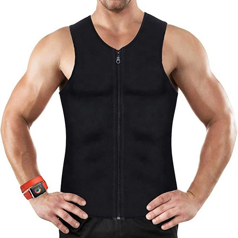 

6300 Men Waist Trainer Vest for Weightloss Hot Neoprene Corset Body Shaper Zipper Sauna Tank Top Workout Shirt, Black;green