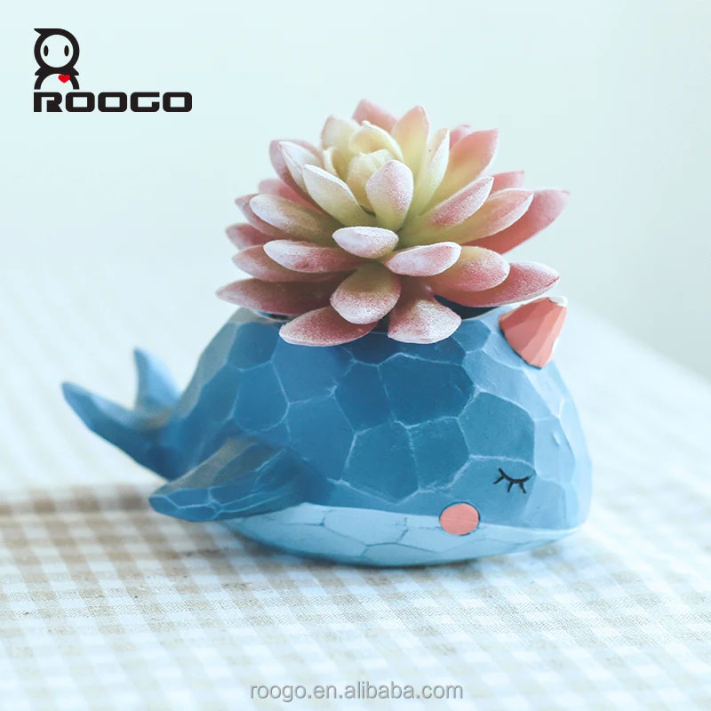 

Roogo resin creative cartoon animal bonsai pots wholesale whale shape succulent flower pots