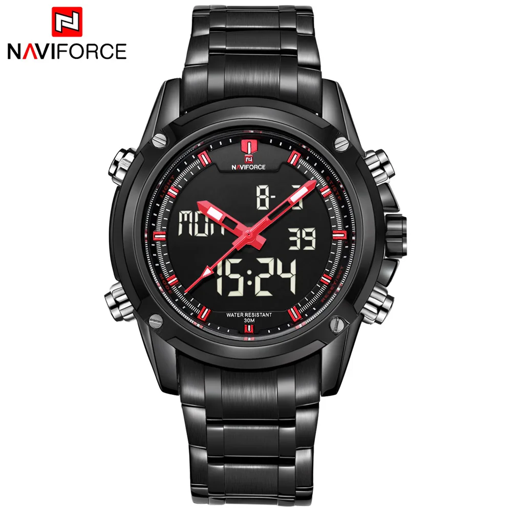 

2017 Naviforce 9050 Luxury Brand Men Military Sports Watches Men's Quartz LED Hour Analog Clock Male Full Steel Wrist Watch Relo, 8 color choose