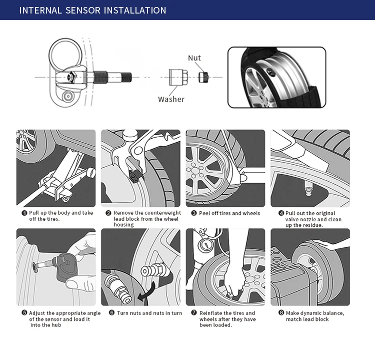 Auto Universal Tire Pressure Detector Leaking Alarm System Solar Power Supply Tpms With Wireless