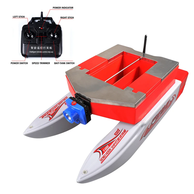 

Upgraded 500M 2.6L fish tackles fast feeding lures catamaran dual hull electric fishing rc bait boat, Red