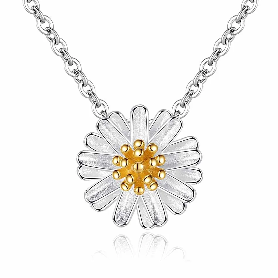 

Real 925 Sterling Silver Pendant Necklace Daisy Flower Necklace for Women Fashion Silver Jewelry 2019