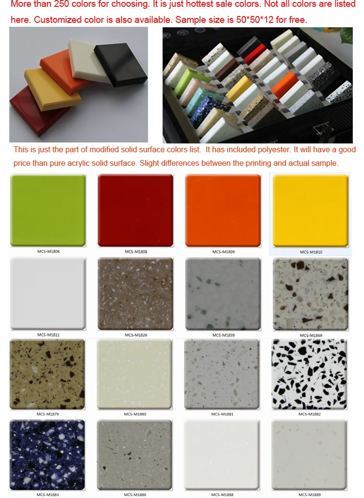 Popular Color Acrylic Solid Surface Texture Patten Countertop For