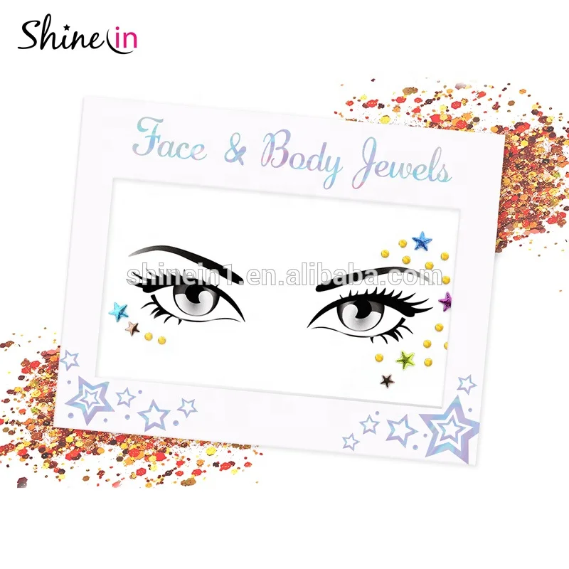 

Shinein New Design Face Eye Festival Party Makeup Decoration Colorful Sticker Tattoo Star Shaped Metallic Aluminum Face Jewels