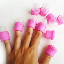 10PCS Pink Plastic UV Gel Nail Polish Remover DIY Wearable Nails Soak Soakers Polish Remover Acrylic Liquid UV Gel Cap Tip Set