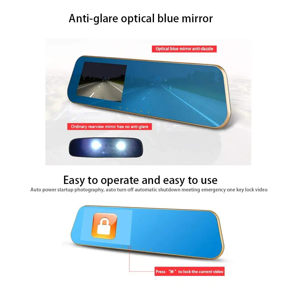 1080p Hd Car Video Recorder Mirror Dash Cam Rearview Mirror Cam With