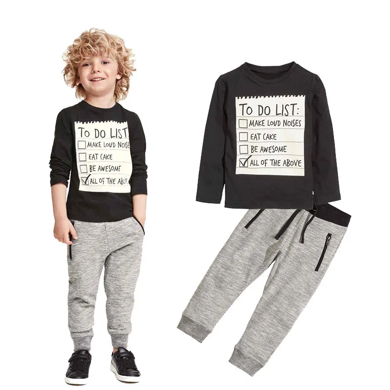 

Wholesale Cotton Long Sleeve 2pcs Casual Kids Clothing Set Boys, As the pic