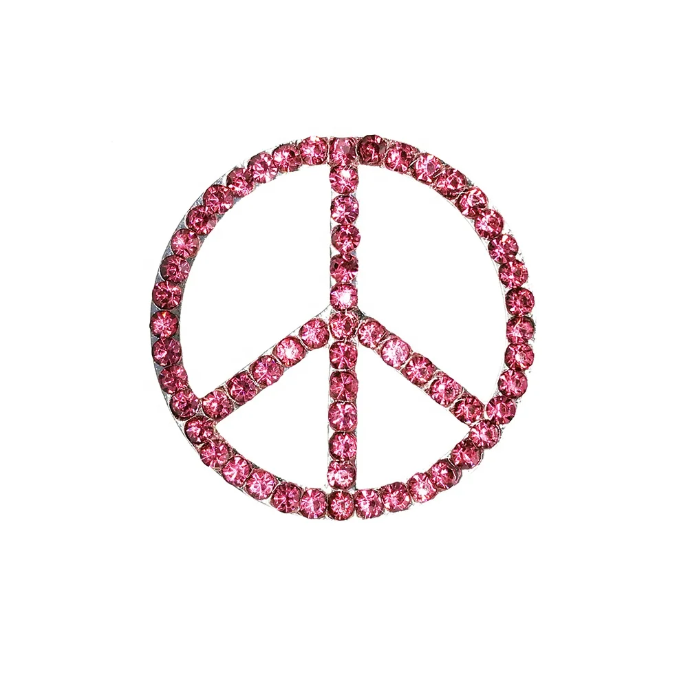 

Silvery Tone rose Purple Colored Rhinestones Hippie Peace Sign Brooch Pin