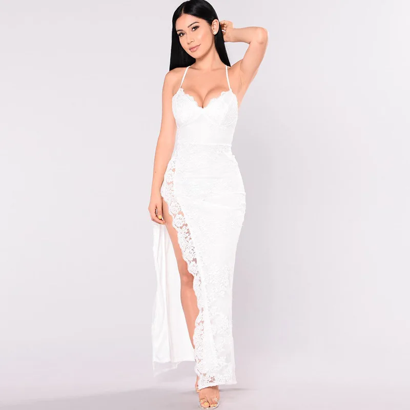 

2019 wholesale women elegant dress formal sexy ankle length one piece evening party dress, Red;white