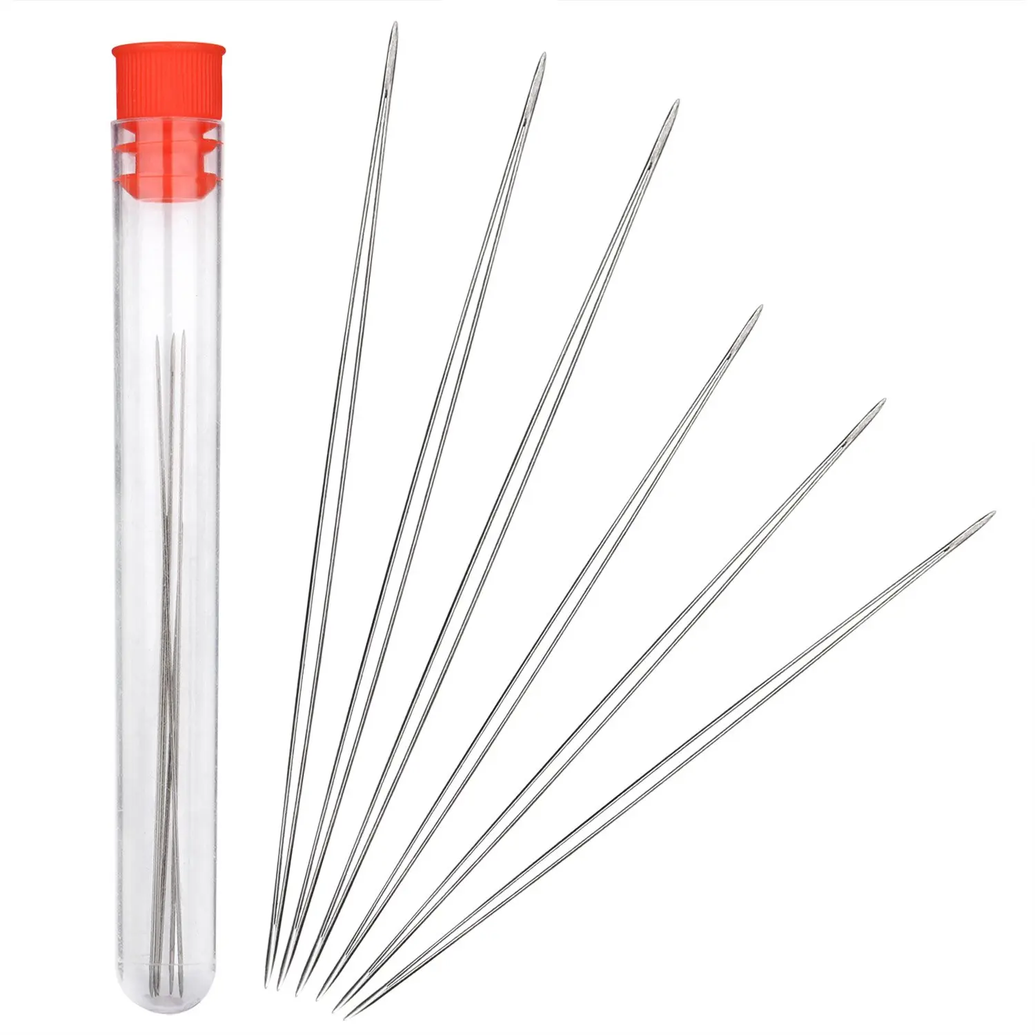 Shappy 6 Pieces Big Eye Beading Needles with Needle Bottle (2 Sizes)