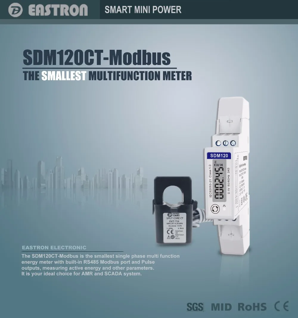 SDM120CT-Modbus 1 Phase Smart RS485 Modbus CT Connected Pulse Outputs Energy Meter LCD Display