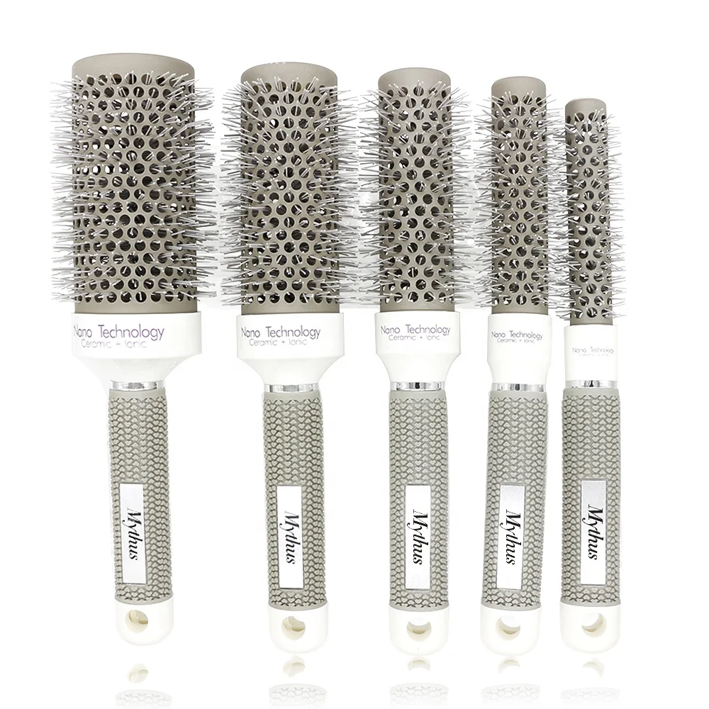 

Hair Salon Equipment Ceramic Nano Hair Brush With Ionic Coated Rubber Handle, Grey