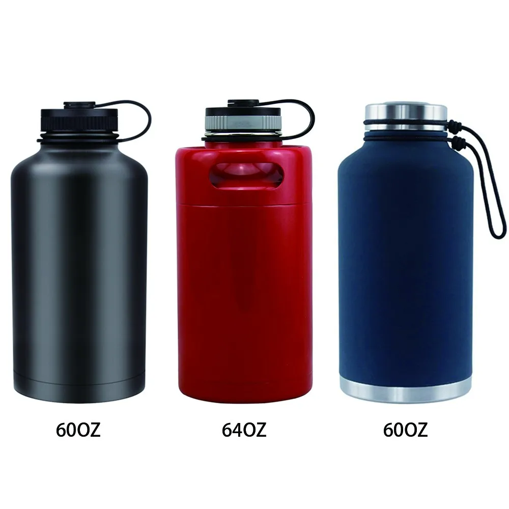 64 Oz Beer Keg Growler Bottle Barrel Wide Mouth Design Double Wall