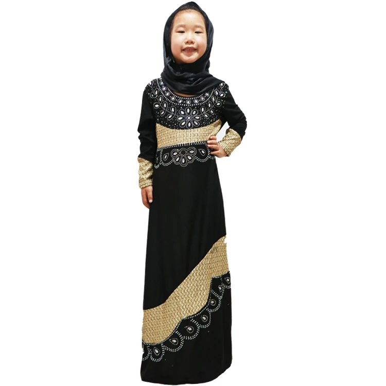 

2018 wholesale dubai design kids long muslim abaya with hijab, Three color mix
