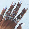 13pcs/set Europe and the United States carved unicorn lotus hollow diamond retro rings setting JR033