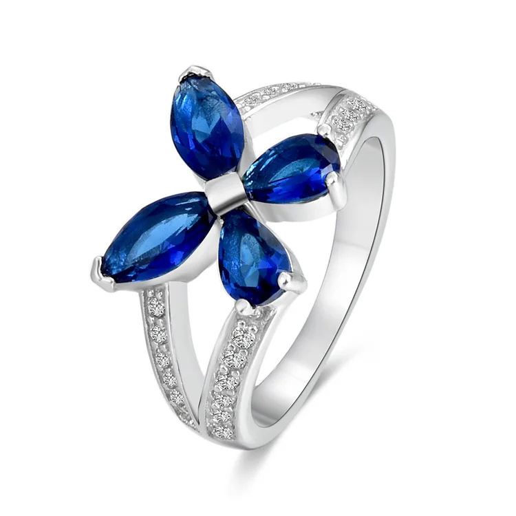 

POLIVA Fine Fashion Elegant Cheap Bulk Custom Jewelry Gemstone Blue Sapphire Butterfly Mothers Day 925 Sterling Silver Ring