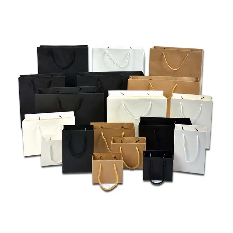 
custom logo printed retail shopping white paper carry bags with bow tie 
