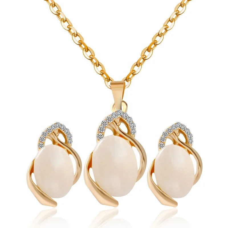 

Dubai bride earrings necklace opal 18K Gold jewelry set for women S072, As the photo