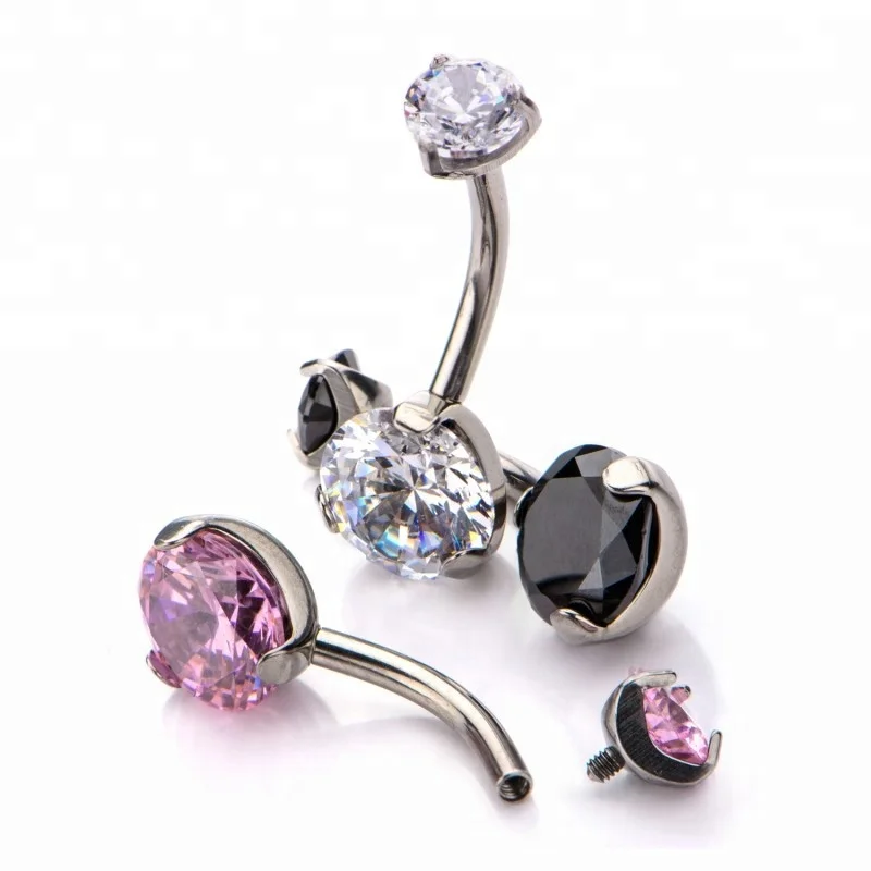 Internally Thread Press Fit Gem Belly Button Ring Dangle Body Piercing