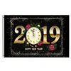 Happy New Year Flags Banner 2019 Clock Gift Candy Cane Pine Gold Stars Garden Yard House Flags