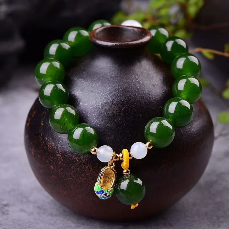 

Hetian Jade Chalcedony Bracelet For Women Cloisonne Onyx Charm Bracelets, Picture shows