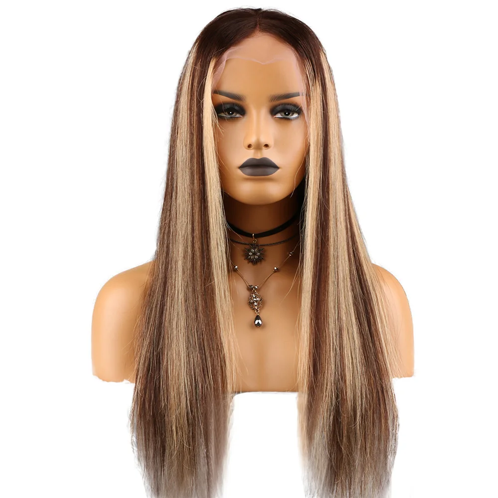 

Hot Highlight Brown Blonde Color Straight 100% Russian Virgin Hair Lace Front Human Wigs